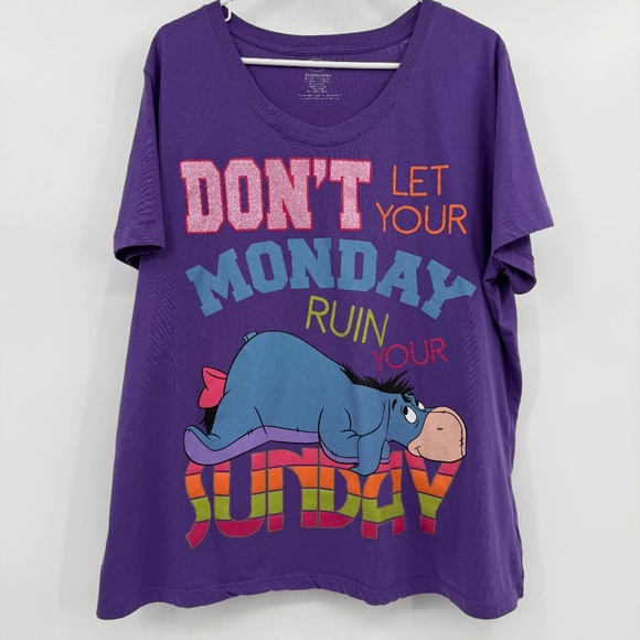 Eeyore T Shirt Women 3X Purple Disney Dont Let Monday Run Sunday Short Sleeve - Picture 1 of 8